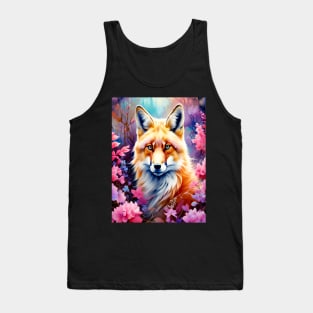 Red Fox with Flowers and Forests Tank Top